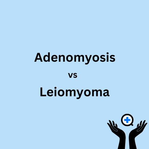 A blue image with text saying "Adenomyosis vs Leiomyoma: Similarities and Differences"