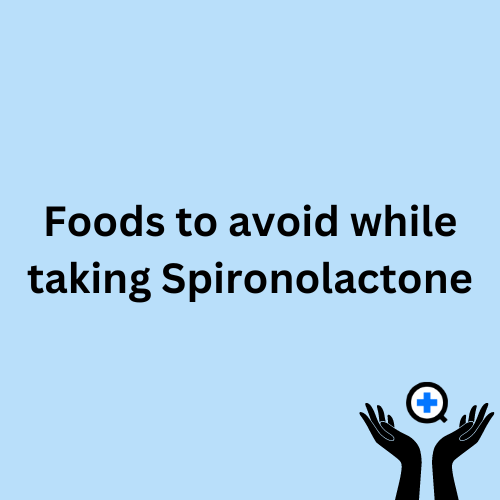 A blue image with text saying "Foods to avoid while taking Spironolactone"
