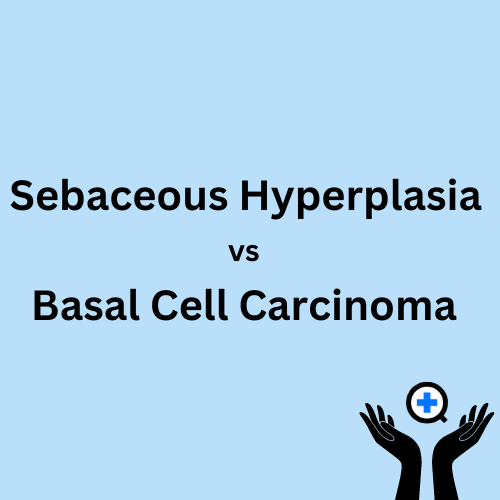 A blue image with text saying "Sebaceous Hyperplasia vs Basal Cell Carcinoma"