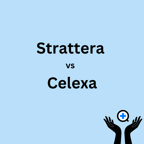 A blue image with text saying "Strattera vs Celexa"