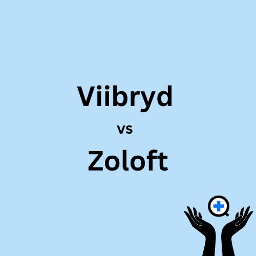 A blue image with text saying "Viibryd vs Zoloft"