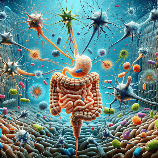 An image showing the gut microbiome and motorneurons.