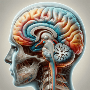 An image of the brain highlighting the basal ganglia.